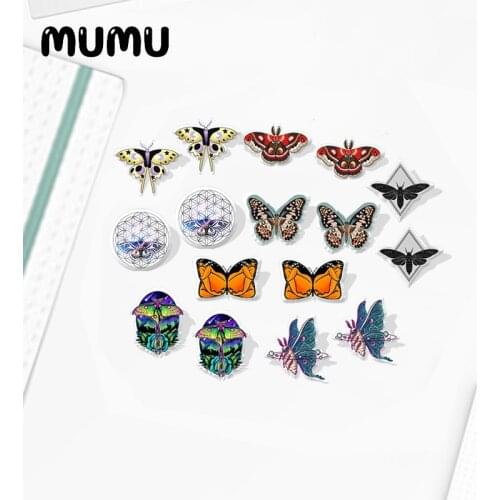 2020 New Moth Butterfly Stud Earring Color Butterflies Acrylic Earring Handmade Earrings Epoxy Jewelry Gift