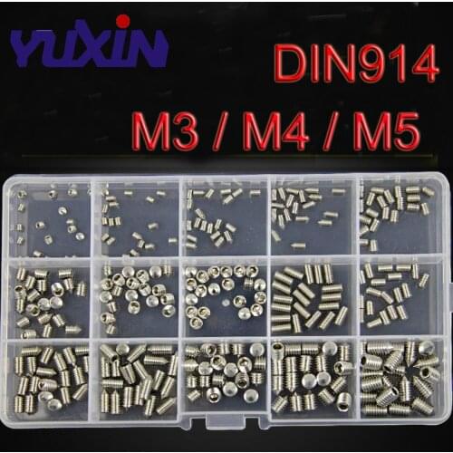 300Pcs/set M3 M4 M5 Mix DIN914 A2-70 Stainless Steel 304 Grub Screws Cone Point Hexagon Hex Socket Set Screws Assortment Kit