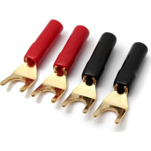 4Pcs Y-style Spade Banana Plug Gold Plated Tuning Fork Banana Plug Solderless Speaker Cable Power Terminals Connectors set