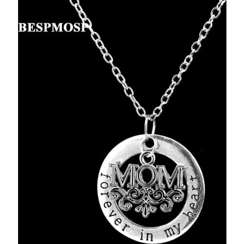 Bespmosp 24PCS/Lot Wholesale New Mom Forever In My Heart Pendant Necklace Flower Silver Plated Necklaces Mothers Day Gift Women