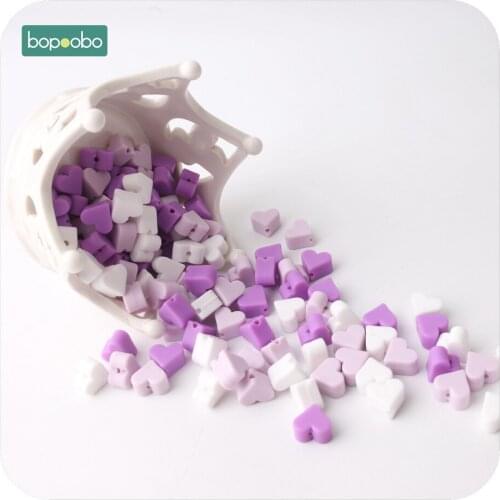Bopoobo Silicone Beads Teether Purple Series 14mm 30pc Food Grade Teething Silicone Heart Shape Bead Diy Crafts Baby Teether