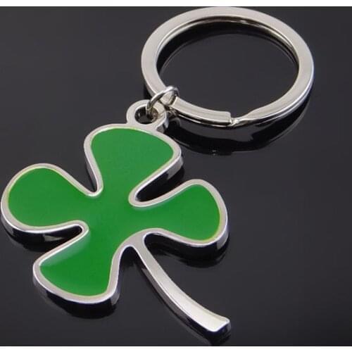 Stainless High Quality Green Leaf Keychain Fashion Creative Beautiful Four Leaf Clover Steel Lucky Key Chain Jewelry Keyring