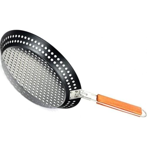 Black Durable Iron Modern Frying Duck And Chicken Leg Pizza Making Pot Pan Portable Baking Outdoor Camping Grill Tray Barbecues