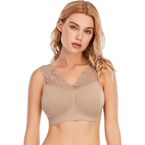 Women Sexy Deep V Lace Push Up Padded Bra Seamless Comfortable Breathable Fitness Gym Full Cup Sag-Proof Bra