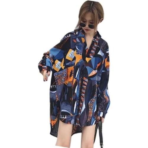 Hawaiian Shirts Harajuku Vintage Womens Beach Shirt Button Up Cardigan Long sleeve Chiffon Blouse spring and fall Top New2021