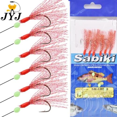 JYJ 6hook/Set 17# 18# Fishhooks For Swivel Fishing Luminous Pesca Combination String Hook With 6 sabiki big hooks