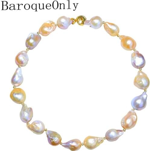 BaroqueOnly Rare Pink and Purple Colorful Nuclear Baroque Pearl 15-25mm Multiple Beads Choker Necklace 18'' Meteorites Series