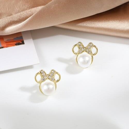 New Jewelry Ladies Rhinestone Cute Bow Freshwater Pearl Fashion Net Red Earrings Boucle D'oreille Femme 2021 Korean Earrings