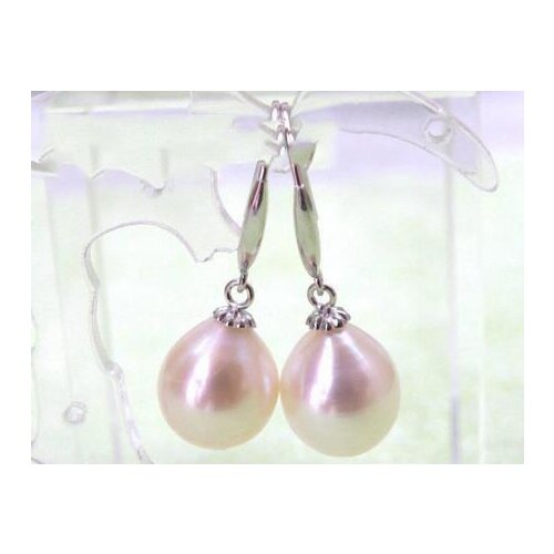 Beautiful 10*11mm AAA+ Drop White/Pink South Sea Pearls Dangle Earrings