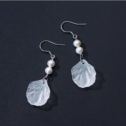 MloveAcc 100% 925 Sterling Silver Elegant White Shell Flower Drop Earrings Pearls Women Silver Earrings Jewelry