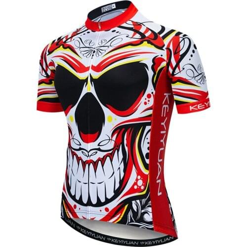 Keyiyuan Red Skull Cycling Jersey 2019 Pro Team Mountain Bike Shirt MTB Jersey Summer Men Quick Dry Bicycle Jersey Ropa Ciclismo