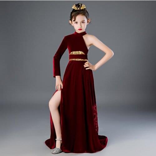 New Children Sexy Sequines Catwalk Princess Evening Gown Wedding Birthday Party Dress For Girls Vestidos Costume L616