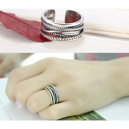 Exaggerated Personality Silver Color Retro Ring Gift For Women Ladies Luxury Jewelry Engagement Open Rings Anillos
