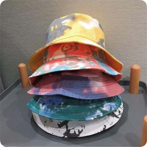 Fashion Rainbow color Women Man Hat Bucket Cap Cotton Casual Bucket Fishing Fisherman Beach Festival Sun Tie Dye High Quality