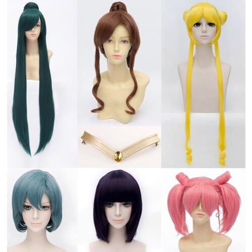 Moon Cosplay wigs halloween cosplay for women headband Kino Pluto Mizuno Tomoe Chibiusa cosplay wigs hairpiece headwear