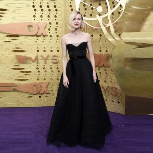 Simple Black Celebrity Long Dresses A-line Tulle Strapless Custom Made Formal Evening Prom Girls Pageant Party Gowns