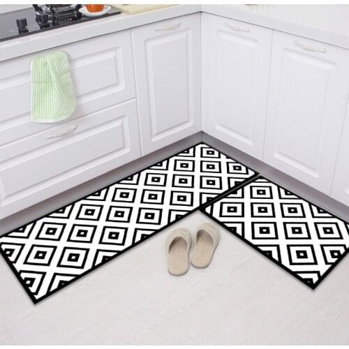 Simple Black White Lattice Kitchen Floor Area Rug Bedside Rugs Entrance Indoor Doormat Anti-slip Bathroom Mat Long Home Carpet