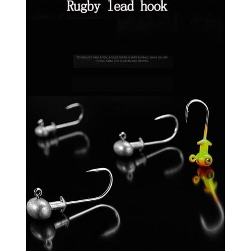 RQNQ 2021 New 10pcs Rugby shape Multicolor Lead Jig Head Barbed Single Hooks Metal Hard Jigs Fishing Hooks Tackles