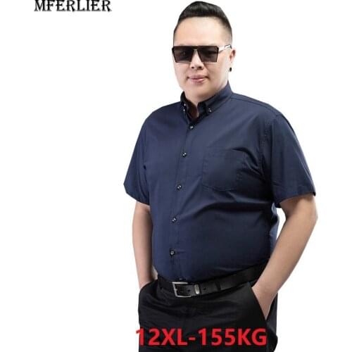 MFERLIER larger plus size big 6XL 7XL 8XL 9XL 10XL 11XL 12XL Summer men Dress shirts casual Business office short sleeve shirts