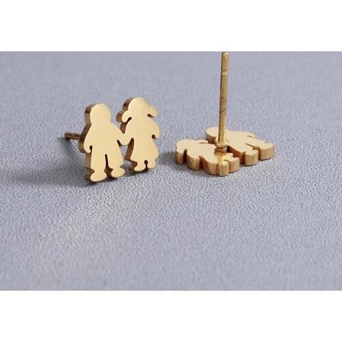 Kinitial Fashion Cute Boy Girl Stud Earrings for Women Kids Stainless Steel Jewelry Couple Earings Geometric Accessories Gifts