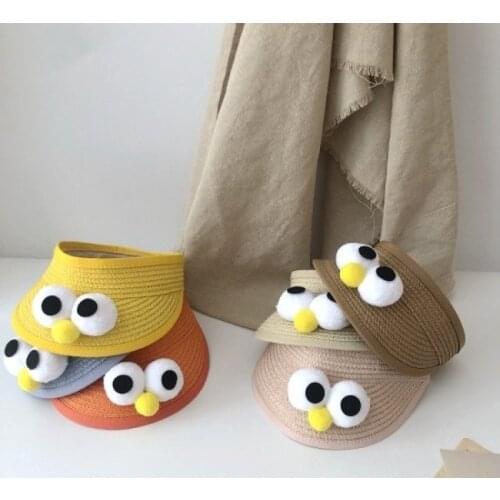 Newborn Infant Baby Boy And Girl No Top Hat Cute Eye Straw Fashion Hard Eaves Kids Baseball Cap Kids Collapsible Sun Hats