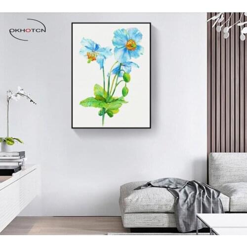 Blue Flower Plant Unframed Canvas Painting Art Print Poster Picture Wall Paintings Home Decor Bedroom Decoration