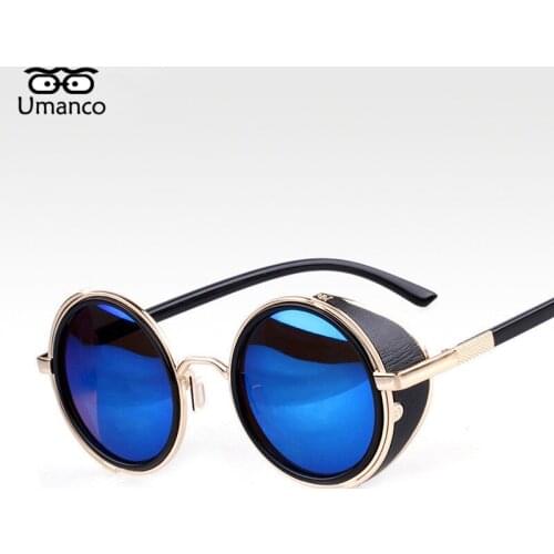 Umanco Retro Metal Round Steampunk Sunglasses Women Men Vintage Fashion Unisex Traveling Sun Glasses Star Mirror Eyewear UV400
