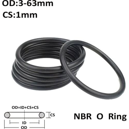 CS 1mm OD 3~63mm Black NBR O Ring Seal Gasket Nitrile Butadiene Rubber Spacer Oil Resistance Washer Round Shape
