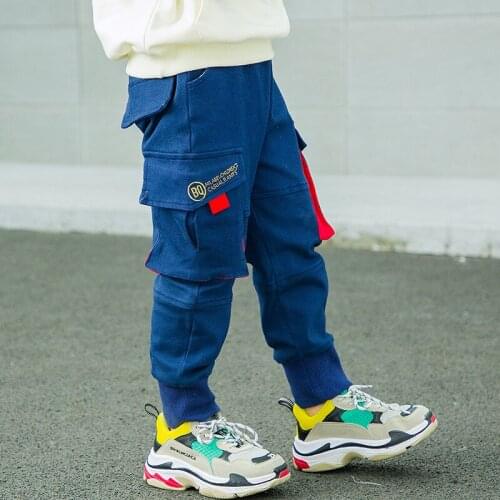 Spring kids pants boys cottons printing pocket Leisure tracksuits girls trousers toddler kids bloomers clothes Children clothing