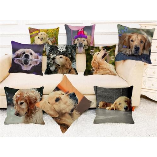 XUNYU Cute Pet Cushion Cover Golden Retriever Dog Throw Pillow Case Linen Cushion Cover Child Sofa Bed Decorative Pillowcase