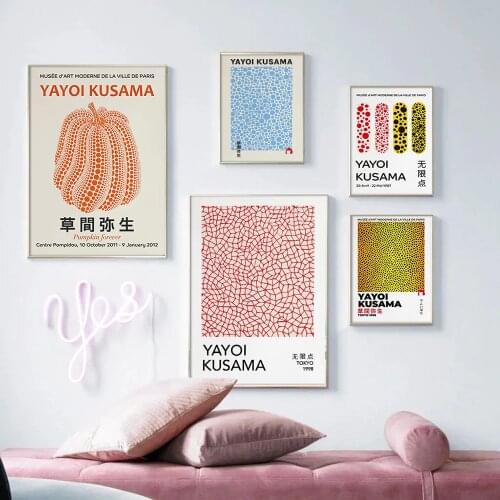 Yayoi Kusama Pumpkin Infinite Point Orange Beige Posters and Prints Wall Art Canvas Painting Wall Pictures For Living Room Decor