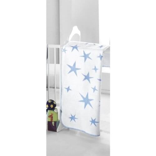 Yıldız Desenli Bebek Battaniyesi mavi beyaz bebek battaniyesi 90x120 cm