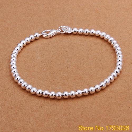 Womens Silver Plated Fashion Jewelry Charms 4mm Ball Slim Bracelet for Daily use 4TSG