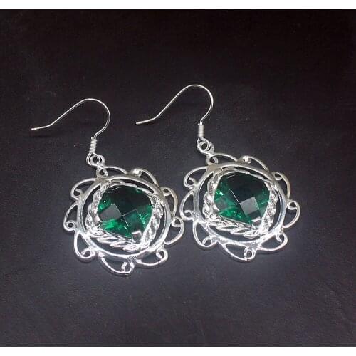 Gemstonefactory Big Promotion Unique 925 Silver Square Green Emerald Topaz Women Jewelry Gifts Dangle Drop Earrings 20213770