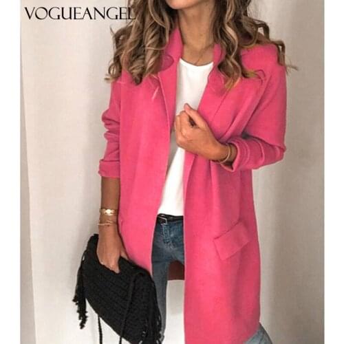 Women Slim Blazer Coat Cardigan Jackets Notched Long Sleeves Casual Suits 2021 Summer Autumn Solid Fake Pocket Plus Blazers