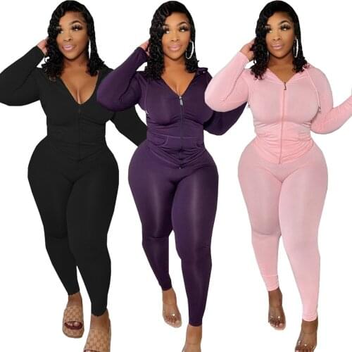 Autumn Two Piece Pants Set Women Tracksuit Jogging Femme Oversize Hooded Jacket + Leggings 2 Piece Matching Sets Plus Size 5XL