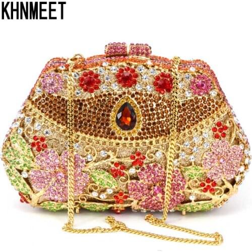 Golden Luxury crystal day clutches handcraft rhinestone evening bag soiree sac pochette femme women party purse Clutch Bag SC118