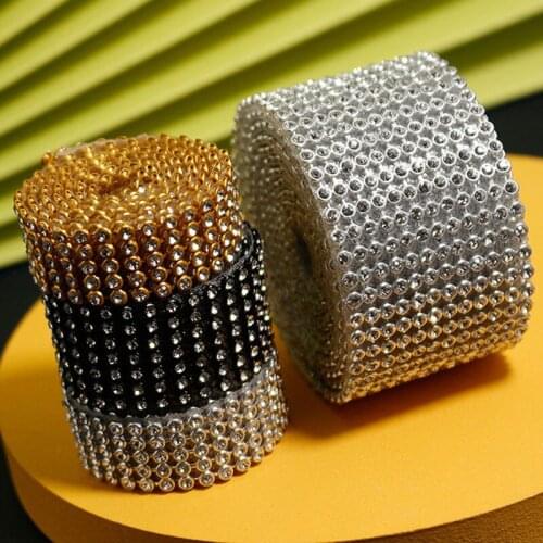 1.2m 4Rows 2mmBling Crystal Chatons Iron on Trim Self-Adhesive Tape Ribbon Hot-Fix Patches Sewing Mesh Roll DIY for shoes cloth