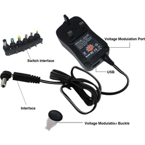 1pcs 30W Universal AC UK Plug in Power Adapter 3v 4.5v 5v 6v 7.5v 9v 12v charger with 6 pieces connection tip power supply