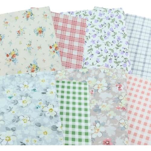 100% Cotton Width 235cm Pastoral CAMEL GREY BEIGE White Purple Yellow Small Flower Check Fabric for Bedding Clothes Dress Blouse