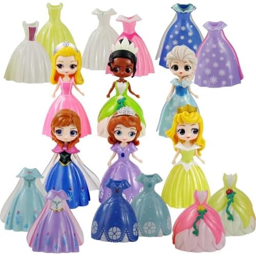 18pcs 8cm Princess Figures Clothes Changeable Anna Elsa Sofia Belle Aurora Sleeping Beauty Model Toys