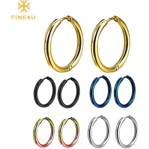 2018 New FINE4U E037 Fashion Love Circle Earrings For Women 316L Stainless Steel Hoop Earrings 6 Colors Choices