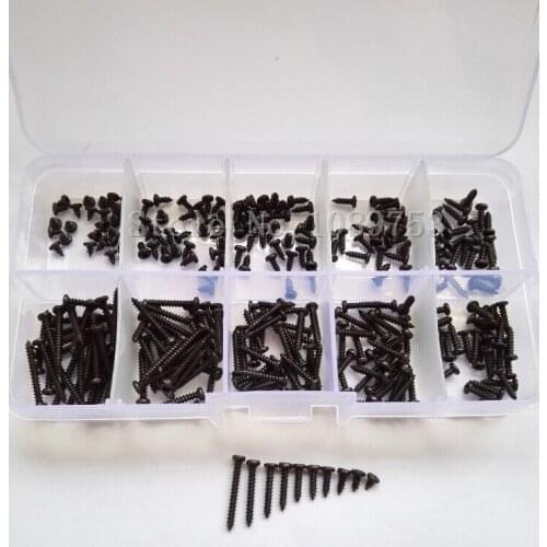 300pcs M2 Phillips Round Head Self Tapping Screw Bolt Assortment Kit Set Black