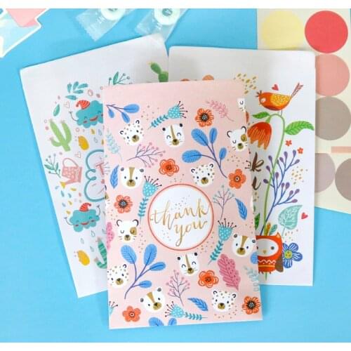48Sets Flower Thank You Envelopes Lovely Owl Bear Cloud Cartoon Gift Envelopes Wedding Party Invitation Card Packing Bags