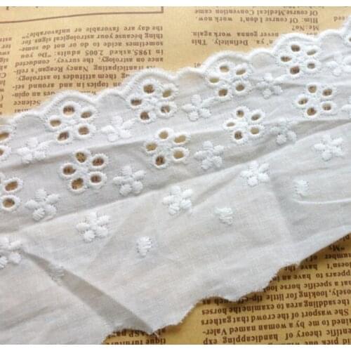 5 yards/Lot 7.5cm off white embroidery lace fabric cotton crocheted material for clothes accessory free shipping Z803