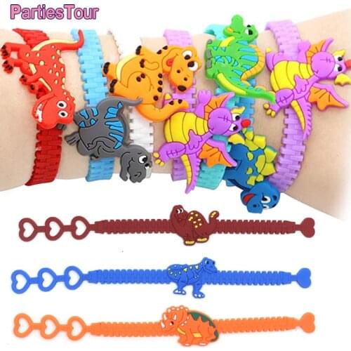 8pcs Rubber Dinosaur Wristband World Jurassic Bracelets Birthday Party Decorations Kids Gifts Jungle Party Decoration Supplies