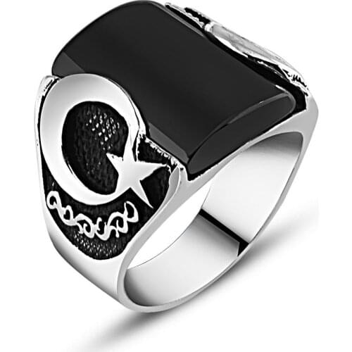 925 sterling Silver Onyx Gemstone So Moon Star Ring