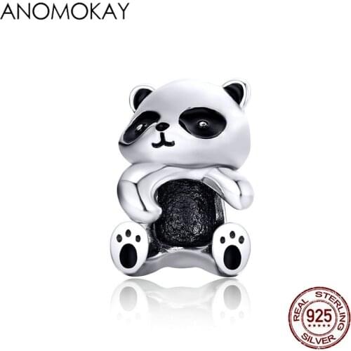 925 Sterling Silver Panda Hug Beads for Bracelet Necklace Jewelry Making S925 Silver Animal Charm for 3mm Silver Bracelet Bangle