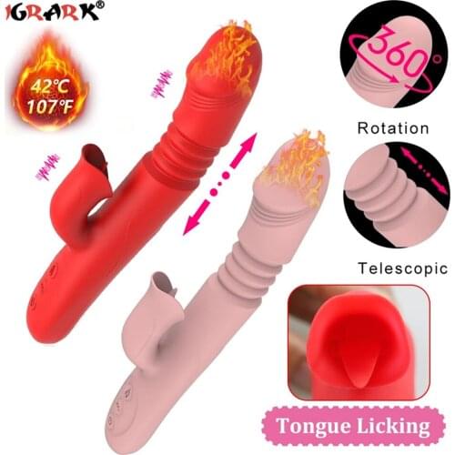 Automatic Telescopic Tongue Licking Dildo Female Vibrator Heating Clitoris Stimulate Masturbate Erotic Oral Sex Toys for Woman