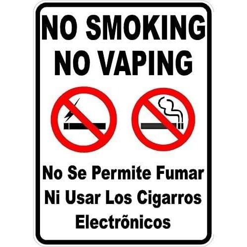 BGOJM Bilingual No Smoking or Vaping Sign, 8" X 12" inch Metal. No Fumar, No Cigaros Electronicos